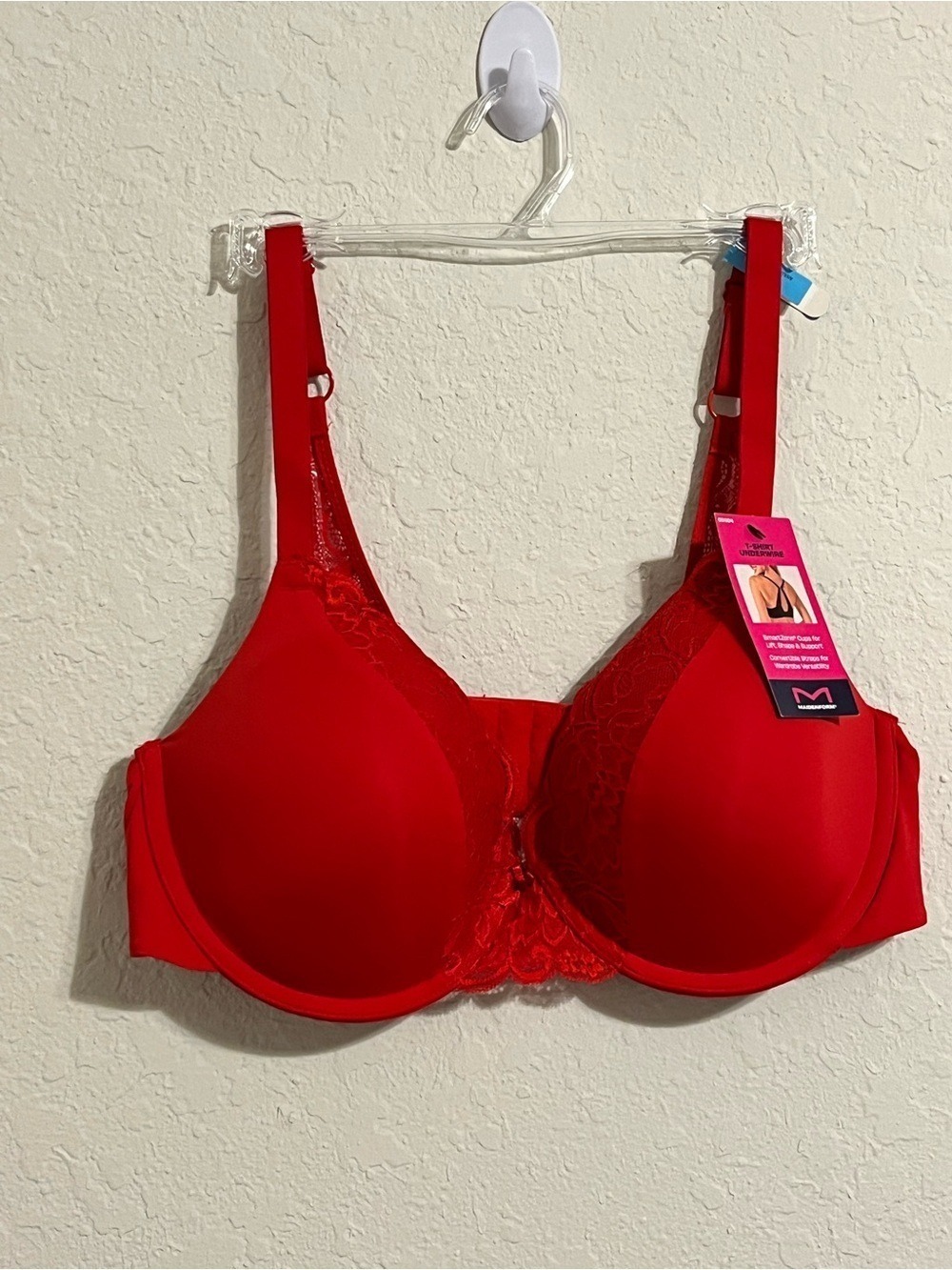 Maidenform Comfort Devotion T-Shirt Bra 38C Red Underwire Convertible     09404